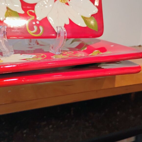 Laurie Gates Poinsettia Square Plates Set of 3 Red White 8 3/4" - Picture 5 of 8